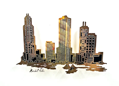 Rare Vintage Marshall Field's Clear Glass Platter With Gold Embossed Skyline 13" - Image 1 of 4