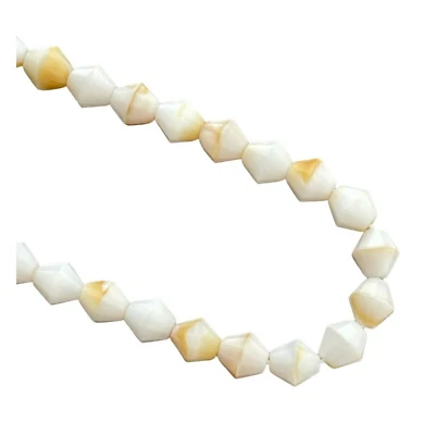 25 Opaque White Tan Two Tone Czech Fire Polished Glass 8mm Diamond Bicone Beads - Image 1 of 2