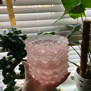 x6 ART DECO PINK FROSTED GLASS DESSERT FRUIT BOWLS DISHES - Picture 1 of 4