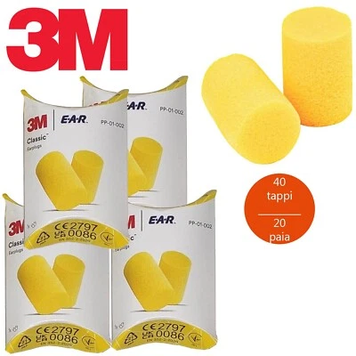 40 TAPPI PER ORECCHIE 3M ANTI RUMORE 20 COPPIE EAR CLASSIC LAVORO STUDIO 31 dB - Immagine 1 di 4