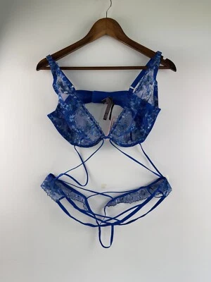 Lencería Victoria's Secret Malla con Bordado Mariposa Tirantes Azul XL NUEVA CON ETIQUETAS Foto 1 de 4