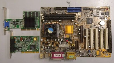 Vintage MB DFI Ak74 CPU AMD Duron 800 128MB RAM VGA Ati Rage Pro 128 Modem 56K - Immagine 1 di 4