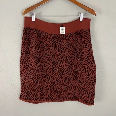 NUEVO EXPRESS $69 Falda Tejida XL Naranja Negro Estampado Animal Guepardo Leopardo Elástico Foto 1 de 4