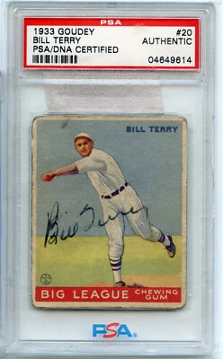 Подлинная карточка дебютанта PSA/DNA 1933 Goudey No20 Билла Терри RC Giants .401 AVG - Изображение 1 из 2