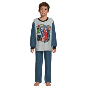 Marvel's Avengers Super Hero Boys Long Sleeve Fleece Pajama Set - Blue PJs Set - Picture 1 of 5