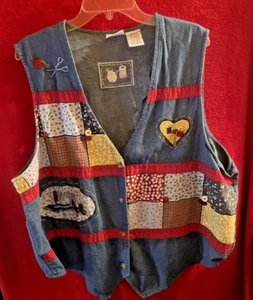 Vintage 80's Womens Sz 22W/24W Denim Vest Seamstress Bobbie Brooks - Picture 1 of 5