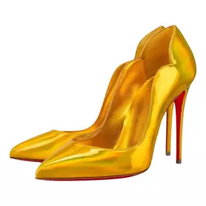 Christian Louboutin Hot Chick 100 Yellow Patent Psychic Pointed Heel Pump 38.5 - Picture 1 of 12