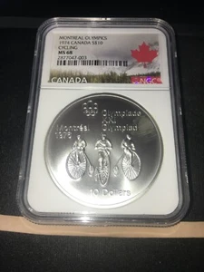 1974 Canada, Montreal Olympics; Cycling $10 Silver, NGC Graded**MS-68 - Picture 1 of 6