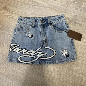 Street Retro Fashion Short Skirt Gothic Letter Embroidery Retro Blue Denim Skirt - Picture 1 of 11