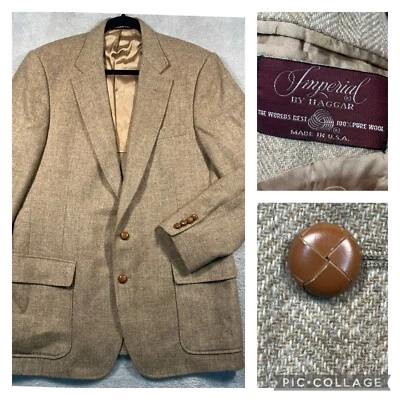 Blazer Abrigo Deportivo Espiga Hombre 44L EE. UU. De Colección Imperial by Haggar Lana Tweed Foto 1 de 4
