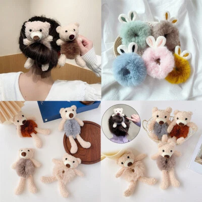Девочек кролика уши волос галстук веревки плюшевый медведь эластичный волос группы женщин аксессуары🎀 - Изображение 1 из 4