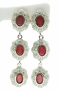 Silver Earrings Ruby Genuine Natural Mined Gems Solid Sterling Drop Design - Picture 1 of 24