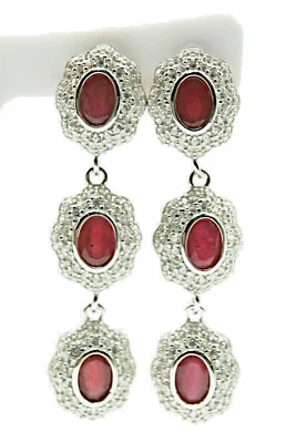 Silver Earrings Ruby Genuine Natural Mined Gems Solid Sterling Drop Design - Image 1 of 4