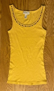 Camiseta sin mangas The Loft By Ann Taylor para mujer talla Xs amarilla acanalada con cuentas - Imagen 1 de 4
