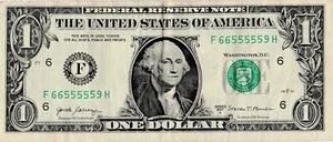 WOW $1 Dollar Bill Fancy Serial Number 5 5,s 66555559 See Scanned Pictures - Picture 1 of 3
