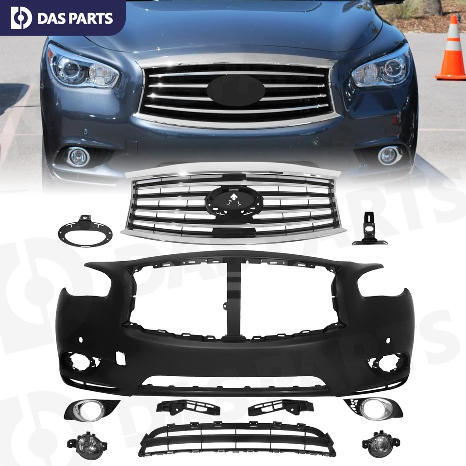 Primed Front Bumper Cover Grille Fog Lamp For 2014-2015 Infiniti QX60 2013 JX35 — 第 1/4 张图片