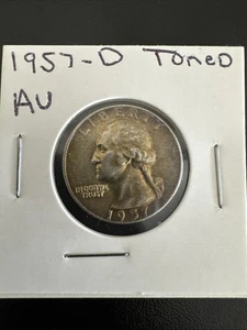 1957-D George Washington Quarter AU 90% argento - tono - Foto 1 di 3