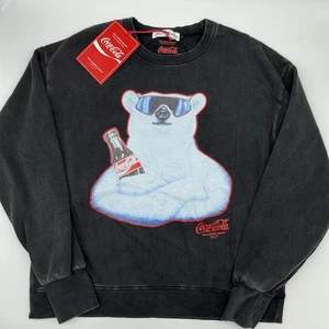 NEW The Laundry Room Coca-Cola Polar Bear Sweatshirt Sz Medium Distressed Black - Picture 1 of 11