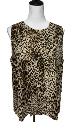 Chicos Tank Top Womens Large 2 Sleeveless Black Tan Leopard Animal Print Hi Low - Image 1 of 4