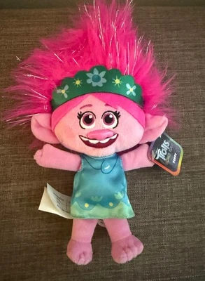"Muñeca de peluche de 8"" Trolls World Tour Poppy nueva con etiquetas con vestido azul/verde y diadema" Foto 1 de 4