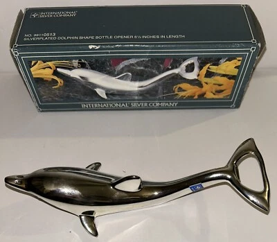 Abrebotellas Silverplate Forma de Delfín 6 1/2" International Silver Co 1994 Nuevo en Caja Foto 1 de 4