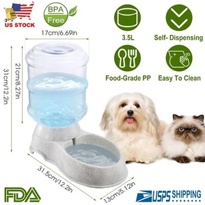3.5L/1 Gallon Pet Dog Cat Waterer Seft Dispenser Drink Water Feeder Gravity Bowl - Picture 1 of 10