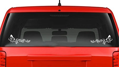 Flower and Butterfly for both corners beautiful Decal Stickers Car 10" white - Image 1 of 1