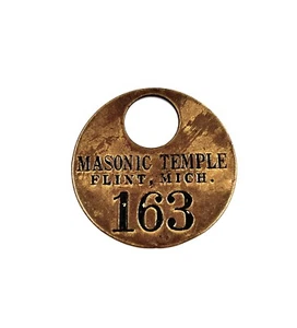 Vintage Masonic Temple Metal Coat? Tag Fob Flint MI #163 - Picture 1 of 3