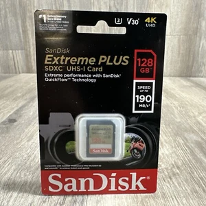 SanDisk Extreme PLUS 128GB SD Memory Card Speed Up To 190MB 4K - Picture 1 of 9