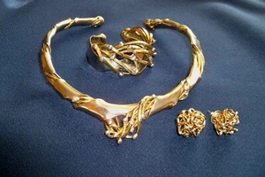 VTG 1993 Allen Jacobsen Metal Cuff Choker Necklace Bracelet Earrings Brutalist - Picture 1 of 11