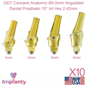 10x GDT Cóncava Anatómica Ø4.5mm Angulada Prótesis Dental 15° Int Hex 2.42mm - Imagen 1 de 4