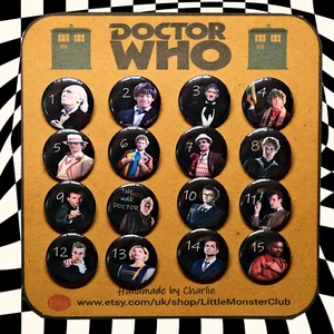 DOCTOR WHO PIN BADGES BUTTONS - Complete collection - whovian gifts - 25mm badge - Picture 1 of 9
