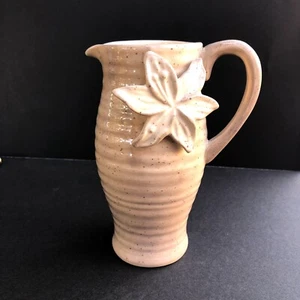 Grasslands Road Beige Applied Flower Design Pottery Vase Pitcher - Picture 1 of 7
