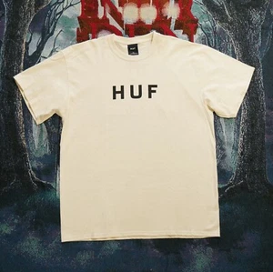 Huf Essentials OG Logo Tee Size XL Beige Tan Streetwear Skate - Picture 1 of 2