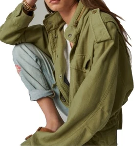 LUCKY BRAND Women M 4 Pocket Military Jacket-Khaki Green-Full Zip-All Cotton - Picture 1 of 8