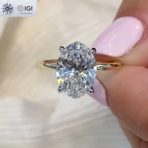 3.00Ct IGI E VS1 Oval Cut Lab Grown Diamond Engagement Ring in 14K Two-Tone Gold - Picture 1 of 14