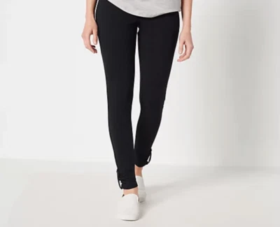 Denim & Co. Active Regular Black M Duo Stretch Leggings w Ruched Ankle A399586 - Image 1 of 4