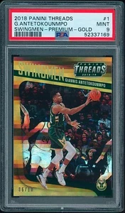 2018-19 Giannis Antetokounmpo Panini Threads Swingmen Premium Gold /10 PSA 9 - Bild 1 von 2