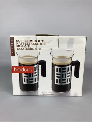 Bodum Eileen Glass Coffee Tea Mugs Set of Two Metal Sleeve 0.3 L / 10 oz - Image 1 of 4