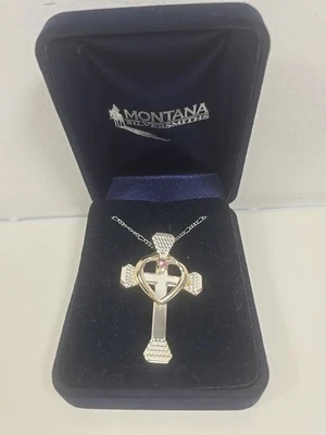 Montana Silversmiths Nail Cross Necklace With Pink Stone 18" - Image 1 of 4