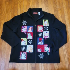 Vintage Onque Casuals Ugly Sweater M Christmas Snowman Winter Full Zip Cardigan - Picture 1 of 7