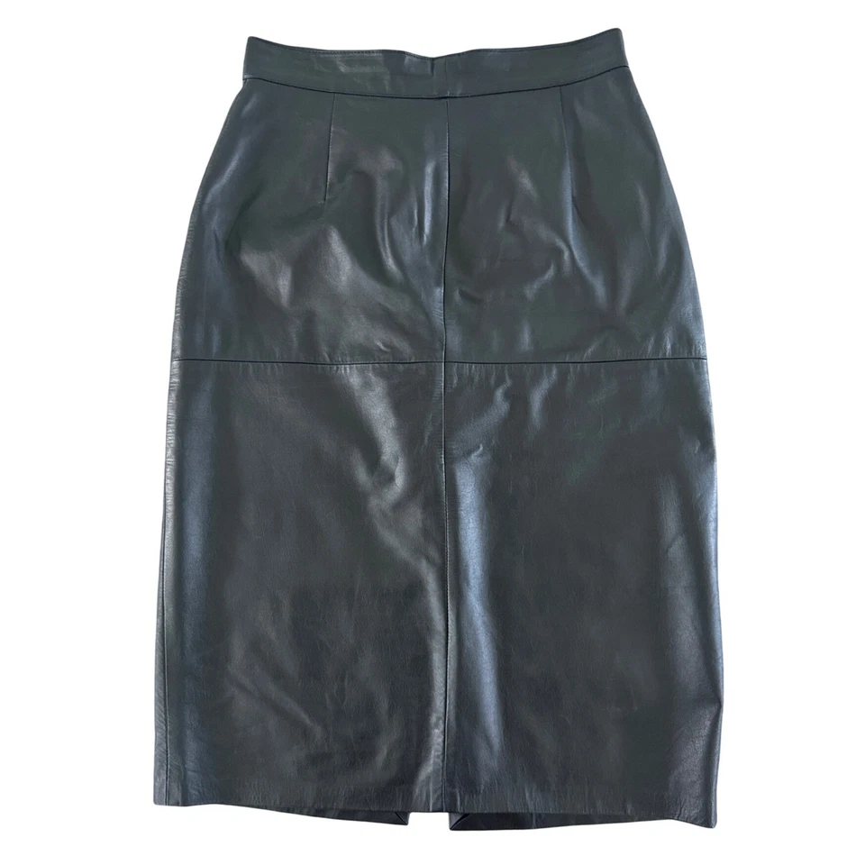 Fiori 100% Genuine Leather Skirt Pencil Midi Black Size 9/10 Vintage Argentina - Image 1 of 4