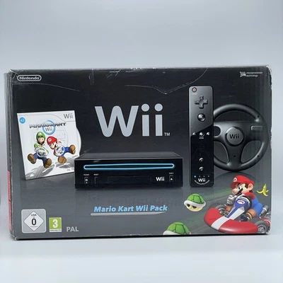 Nintendo Wii Mario Kart Pack 512 Mo noir console de jeux + boîte d'origine, Wiimote, Nunchuk - Photo 1/4