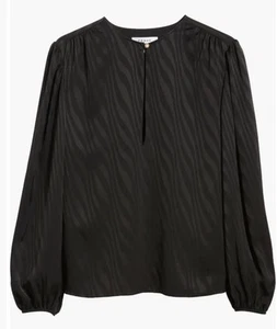 FRAME Denim Keyhole Blouse Black Size Medium NWT Women’s Billowing Sleeve - Picture 1 of 2