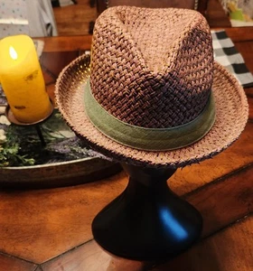 Old Navy Brown Paper Woven Men's Brown Fedora / Hat - Green Banded - L / XL - Picture 1 of 6