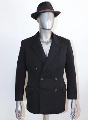 VTG French 1940s Black Wool Double Breasted Tailored Suit Jacket THIERYLUX Sz M - Image 1 of 4