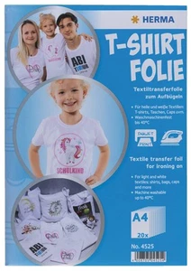 HERMA 4525 Textilfolie für helle und weiße Textilien, 20 Stück, Bügelfolie A4 zu - Photo 1/8