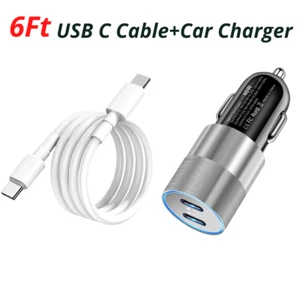 Dual Type C 40W Fast Car Charger Adapter For Android iPhone 15 Pro USB C Cable - Picture 1 of 16