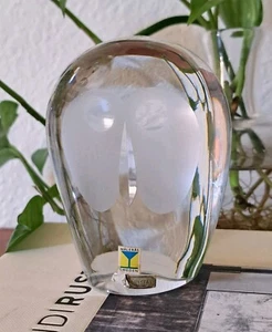 Scandi Mod MALERAS SWEDEN OWL Art Glass  Paperweight  4.5" Signed Crystal VTG - Picture 1 of 9