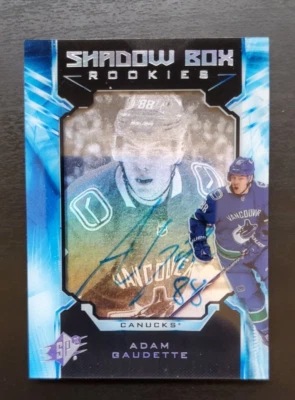 2018-19 SPX Adam Gaudette Shadow Box Rookies Auto 53/198 #47 Vancouver Canucks - Image 1 of 3